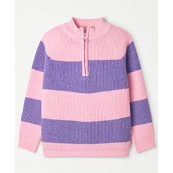 Pine Kids Knit Pullover with Full Sleeves & Striped Design - PInk