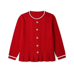Pine Kids Knit Full Sleeves Pullover with Button & Frill Detailing - Red