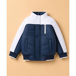 Pine Kids Woven Padded Winter Jacket with Full Sleeves in Navy Blue