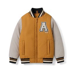 Pine Kids Woven Bomber Jacket with Full Sleeves and Varsity Applique in Yellow for 4-5 Years