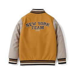 Pine Kids Woven Bomber Jacket with Full Sleeves and Varsity Applique in Yellow for 4-5 Years