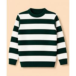 Pine Kids Knit Pullover with Full Sleeves and Striped Design in White