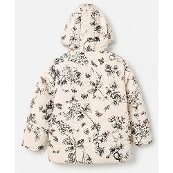 Pine Kids Woven Full Sleeves Hooded Paded Quilted Winter Jacket With Floral Print - OffWhite