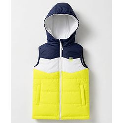 Pine Kids Woven Sleeveless Hooded Padded Winter Jacket - Light Yellow