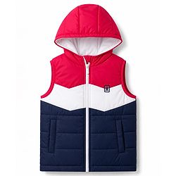 Pine Kids Woven Sleeveless Color Block Padded Hoodie - Red