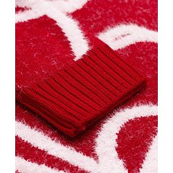 Pine Kids Pullover with Full Sleeves and Hearts Design in Red