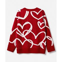 Pine Kids Pullover with Full Sleeves and Hearts Design in Red