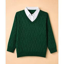 Pine Kids Knit Pullover with Full Sleeves & Cable Knit Design - Green