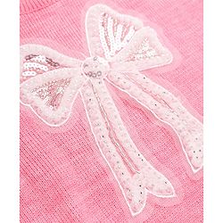 Pine Kids Knit Pullovers Sweater with Full Sleeves and Bow Applique in Pink