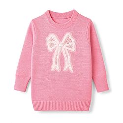Pine Kids Knit Pullovers Sweater with Full Sleeves and Bow Applique in Pink