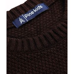 Pine Kids Knit Full Sleeves Solid Textured Pullovers - Brown