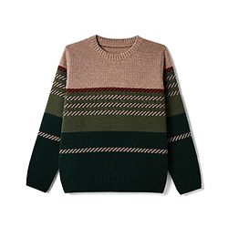 Pine Kids Knit Pullover with Full Sleeves and Striped Print in Green