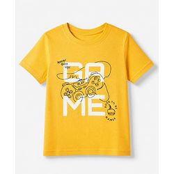 Pine Kids 100% Cotton Knit T-Shirt with Half Sleeves and Game Controller Print in Yellow for 4-5 Years