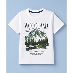 Pine Kids Cotton Knit Half Sleeves T-Shirt with Mountain Landscape Print - White