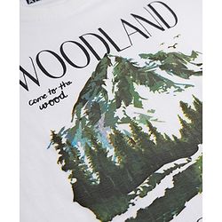 Pine Kids Cotton Knit Half Sleeves T-Shirt with Mountain Landscape Print - White