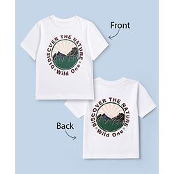 Pine Kids 100% Cotton Knit Oversized T-Shirt with Half Sleeves and Nature Print - White