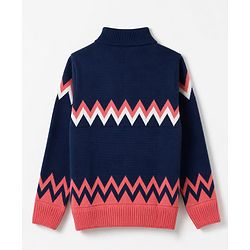 Pine Kids Knit Full Sleeves Front Open Sweater with Abstract Design - Navy Blue