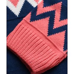 Pine Kids Knit Full Sleeves Front Open Sweater with Abstract Design - Navy Blue