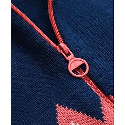 Pine Kids Knit Full Sleeves Front Open Sweater with Abstract Design - Navy Blue