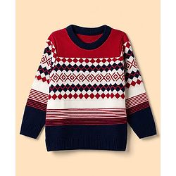 Pine Kids Knit Full Sleeves  Pullovers With Isle Design - Red