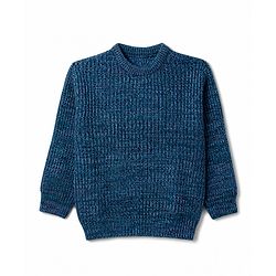 Pine Kids Knit Full Sleeves Pullover Sweater With Cable Knit Design - Navy Blue