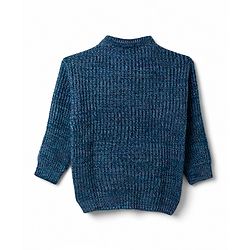 Pine Kids Knit Full Sleeves Pullover Sweater With Cable Knit Design - Navy Blue