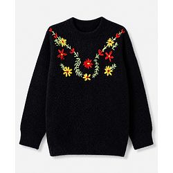 Pine Kids Pullover with Full Sleeves and Floral Embroidery in Black
