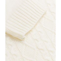 Pine Kids Cable Knit Pullover with Full Sleeves and Floral Embroidery in Offwhite