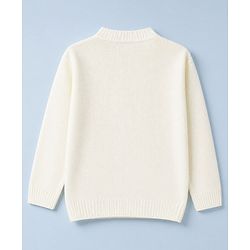 Pine Kids Cable Knit Pullover with Full Sleeves and Floral Embroidery in Offwhite