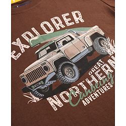 Pine Kids 100% Cotton Knit Half Sleeves T-Shirt with Truck Print - Brown