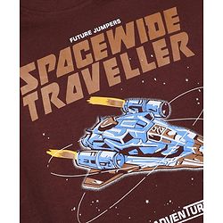 Pine Kids 100% Cotton Knit T-Shirt with Half Sleeves and Spaceship Print - Brown