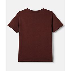 Pine Kids 100% Cotton Knit T-Shirt with Half Sleeves and Spaceship Print - Brown