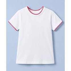 Pine Kids 100% Cotton Knit Solid T-Shirts with Half Sleeves - White