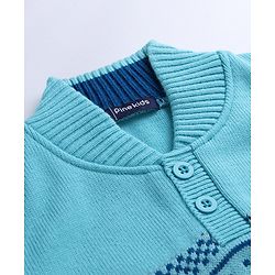 Pine Kids Knit Full Sleeves Pullover with Geometric Design - Blue