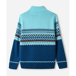 Pine Kids Knit Full Sleeves Pullover with Geometric Design - Blue