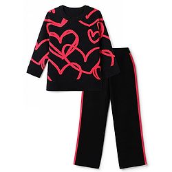 Pine Kids Knit Full Sleeves Sweater Set with Heart Design - Black