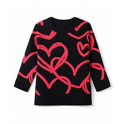 Pine Kids Knit Full Sleeves Sweater Set with Heart Design - Black