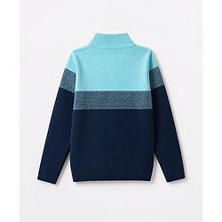 Pine Kids Knit Full Sleeves Front Open Sweater with Color Block Design - Navy Blue