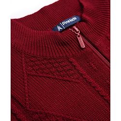 Pine Kids Knit Full Sleeves Front Open Sweater - Maroon