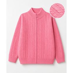 Pine Kids Knit Full Sleeves Front Open Sweater - Pink