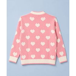 Pine Kids Knit Front Open Sweater with Full Sleeves and Heart Design - Pink