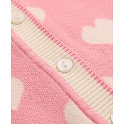 Pine Kids Knit Front Open Sweater with Full Sleeves and Heart Design - Pink