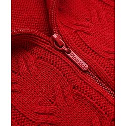 Pine Kids Knit Full Sleeves Quilted Front Open Sweater with Cable Knit Design in Red for 4-5 Years