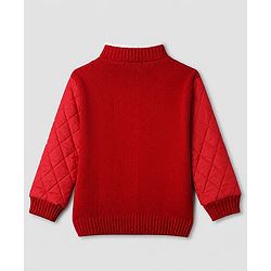 Pine Kids Knit Full Sleeves Quilted Front Open Sweater with Cable Knit Design in Red for 4-5 Years
