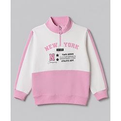 Pine Kids Cotton Looper Knit Full Sleeves Sweatshirt and Pant with Cut & Sew Detail and New York Print - Pink