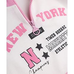 Pine Kids Cotton Looper Knit Full Sleeves Sweatshirt and Pant with Cut & Sew Detail and New York Print - Pink