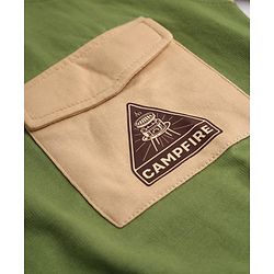 Pine Kids Looper Knit Full Sleeves Winter Wear Suit With Front Pocket & Campfire Text Print - Green