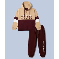 Pine Kids Cotton Knit Full Sleeves Winter Wear Suits With Awesome Team Text Print - Beige