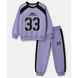 Pine Kids Cotton Looper Knit Full Sleeves Sweatshirt and Jogger with Courage 33 Print - Lavender