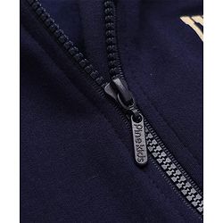 Pine Kids Looper Knit Full Sleeves Hooded Winter Wear Suit With Text Print - Navy Blue
